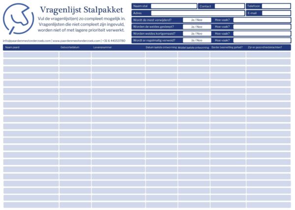 Vragenlijst stalpakket Paard & Mestonderzoek